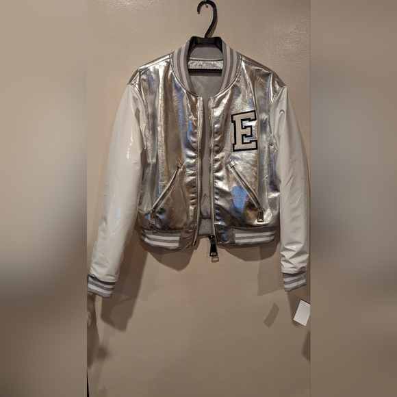 Michael Ngo Silver Letterman Bomber Jacket - Picture 1 of 4